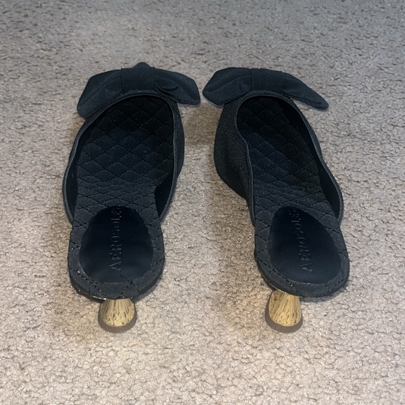 Aerosoles Juju Pointed Toe Mule Bow Gold Metallic Heel Black Fabric 11 - Picture 4 of 9